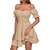 image:imageLYANER Womens Tie Back Off Shoulder Wrap Layer Ruffle A Line Short Sleeve Casual Mini DressPlain Khaki