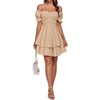 image:imageLYANER Womens Tie Back Off Shoulder Wrap Layer Ruffle A Line Short Sleeve Casual Mini DressPlain Khaki