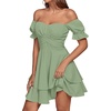 image:imageLYANER Womens Tie Back Off Shoulder Wrap Layer Ruffle A Line Short Sleeve Casual Mini DressPlain Light Green