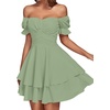 image:imageLYANER Womens Tie Back Off Shoulder Wrap Layer Ruffle A Line Short Sleeve Casual Mini DressPlain Light Green