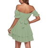 image:imageLYANER Womens Tie Back Off Shoulder Wrap Layer Ruffle A Line Short Sleeve Casual Mini DressPlain Light Green