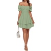 image:imageLYANER Womens Tie Back Off Shoulder Wrap Layer Ruffle A Line Short Sleeve Casual Mini DressPlain Light Green