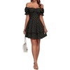 image:imageLYANER Womens Tie Back Off Shoulder Wrap Layer Ruffle A Line Short Sleeve Casual Mini DressPolka Dots Black
