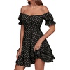 image:imageLYANER Womens Tie Back Off Shoulder Wrap Layer Ruffle A Line Short Sleeve Casual Mini DressPolka Dots Black