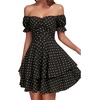 image:imageLYANER Womens Tie Back Off Shoulder Wrap Layer Ruffle A Line Short Sleeve Casual Mini DressPolka Dots Black