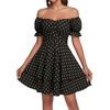 image:imageLYANER Womens Tie Back Off Shoulder Wrap Layer Ruffle A Line Short Sleeve Casual Mini DressPolka Dots Black