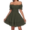 image:imageLYANER Womens Tie Back Off Shoulder Wrap Layer Ruffle A Line Short Sleeve Casual Mini DressPure Army Green