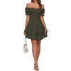 image:imageLYANER Womens Tie Back Off Shoulder Wrap Layer Ruffle A Line Short Sleeve Casual Mini DressPure Army Green