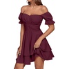 image:imageLYANER Womens Tie Back Off Shoulder Wrap Layer Ruffle A Line Short Sleeve Casual Mini DressPure Dark Red