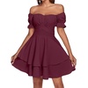 image:imageLYANER Womens Tie Back Off Shoulder Wrap Layer Ruffle A Line Short Sleeve Casual Mini DressPure Dark Red