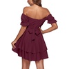 image:imageLYANER Womens Tie Back Off Shoulder Wrap Layer Ruffle A Line Short Sleeve Casual Mini DressPure Dark Red