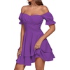image:imageLYANER Womens Tie Back Off Shoulder Wrap Layer Ruffle A Line Short Sleeve Casual Mini DressPurple