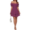 image:imageLYANER Womens Tie Back Off Shoulder Wrap Layer Ruffle A Line Short Sleeve Casual Mini DressPurplish Red