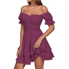 image:imageLYANER Womens Tie Back Off Shoulder Wrap Layer Ruffle A Line Short Sleeve Casual Mini DressPurplish Red