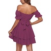 image:imageLYANER Womens Tie Back Off Shoulder Wrap Layer Ruffle A Line Short Sleeve Casual Mini DressPurplish Red