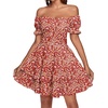 image:imageLYANER Womens Tie Back Off Shoulder Wrap Layer Ruffle A Line Short Sleeve Casual Mini DressRed Floral Print