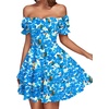 image:imageLYANER Womens Tie Back Off Shoulder Wrap Layer Ruffle A Line Short Sleeve Casual Mini DressRoyal Blue Floral Print