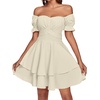 image:imageLYANER Womens Tie Back Off Shoulder Wrap Layer Ruffle A Line Short Sleeve Casual Mini DressSolid Apricot