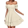 image:imageLYANER Womens Tie Back Off Shoulder Wrap Layer Ruffle A Line Short Sleeve Casual Mini DressSolid Apricot