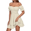 image:imageLYANER Womens Tie Back Off Shoulder Wrap Layer Ruffle A Line Short Sleeve Casual Mini DressSolid Apricot