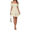 image:imageLYANER Womens Tie Back Off Shoulder Wrap Layer Ruffle A Line Short Sleeve Casual Mini DressSolid Apricot