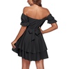 image:imageLYANER Womens Tie Back Off Shoulder Wrap Layer Ruffle A Line Short Sleeve Casual Mini DressSolid Black