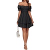 image:imageLYANER Womens Tie Back Off Shoulder Wrap Layer Ruffle A Line Short Sleeve Casual Mini DressSolid Black