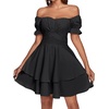 image:imageLYANER Womens Tie Back Off Shoulder Wrap Layer Ruffle A Line Short Sleeve Casual Mini DressSolid Black
