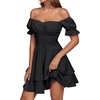 image:imageLYANER Womens Tie Back Off Shoulder Wrap Layer Ruffle A Line Short Sleeve Casual Mini DressSolid Black
