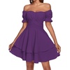 image:imageLYANER Womens Tie Back Off Shoulder Wrap Layer Ruffle A Line Short Sleeve Casual Mini DressSolid Dark Purple