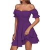 image:imageLYANER Womens Tie Back Off Shoulder Wrap Layer Ruffle A Line Short Sleeve Casual Mini DressSolid Dark Purple