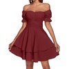image:imageLYANER Womens Tie Back Off Shoulder Wrap Layer Ruffle A Line Short Sleeve Casual Mini DressSolid Dark Red