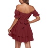 image:imageLYANER Womens Tie Back Off Shoulder Wrap Layer Ruffle A Line Short Sleeve Casual Mini DressSolid Dark Red