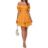 image:imageLYANER Womens Tie Back Off Shoulder Wrap Layer Ruffle A Line Short Sleeve Casual Mini DressSolid Deep Yellow