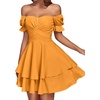 image:imageLYANER Womens Tie Back Off Shoulder Wrap Layer Ruffle A Line Short Sleeve Casual Mini DressSolid Deep Yellow