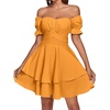 image:imageLYANER Womens Tie Back Off Shoulder Wrap Layer Ruffle A Line Short Sleeve Casual Mini DressSolid Deep Yellow