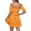 image:imageLYANER Womens Tie Back Off Shoulder Wrap Layer Ruffle A Line Short Sleeve Casual Mini DressSolid Deep Yellow