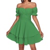 image:imageLYANER Womens Tie Back Off Shoulder Wrap Layer Ruffle A Line Short Sleeve Casual Mini DressSolid Grass Green