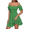 image:imageLYANER Womens Tie Back Off Shoulder Wrap Layer Ruffle A Line Short Sleeve Casual Mini DressSolid Grass Green