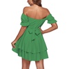 image:imageLYANER Womens Tie Back Off Shoulder Wrap Layer Ruffle A Line Short Sleeve Casual Mini DressSolid Grass Green