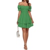 image:imageLYANER Womens Tie Back Off Shoulder Wrap Layer Ruffle A Line Short Sleeve Casual Mini DressSolid Grass Green