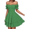 image:imageLYANER Womens Tie Back Off Shoulder Wrap Layer Ruffle A Line Short Sleeve Casual Mini DressSolid Grass Green