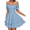 image:imageLYANER Womens Tie Back Off Shoulder Wrap Layer Ruffle A Line Short Sleeve Casual Mini DressSolid Light Blue