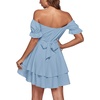 image:imageLYANER Womens Tie Back Off Shoulder Wrap Layer Ruffle A Line Short Sleeve Casual Mini DressSolid Light Blue