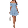 image:imageLYANER Womens Tie Back Off Shoulder Wrap Layer Ruffle A Line Short Sleeve Casual Mini DressSolid Light Blue