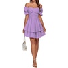 image:imageLYANER Womens Tie Back Off Shoulder Wrap Layer Ruffle A Line Short Sleeve Casual Mini DressSolid Light Purple