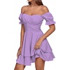image:imageLYANER Womens Tie Back Off Shoulder Wrap Layer Ruffle A Line Short Sleeve Casual Mini DressSolid Light Purple