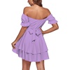image:imageLYANER Womens Tie Back Off Shoulder Wrap Layer Ruffle A Line Short Sleeve Casual Mini DressSolid Light Purple