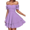 image:imageLYANER Womens Tie Back Off Shoulder Wrap Layer Ruffle A Line Short Sleeve Casual Mini DressSolid Light Purple