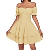 image:imageLYANER Womens Tie Back Off Shoulder Wrap Layer Ruffle A Line Short Sleeve Casual Mini DressSolid Light Yellow